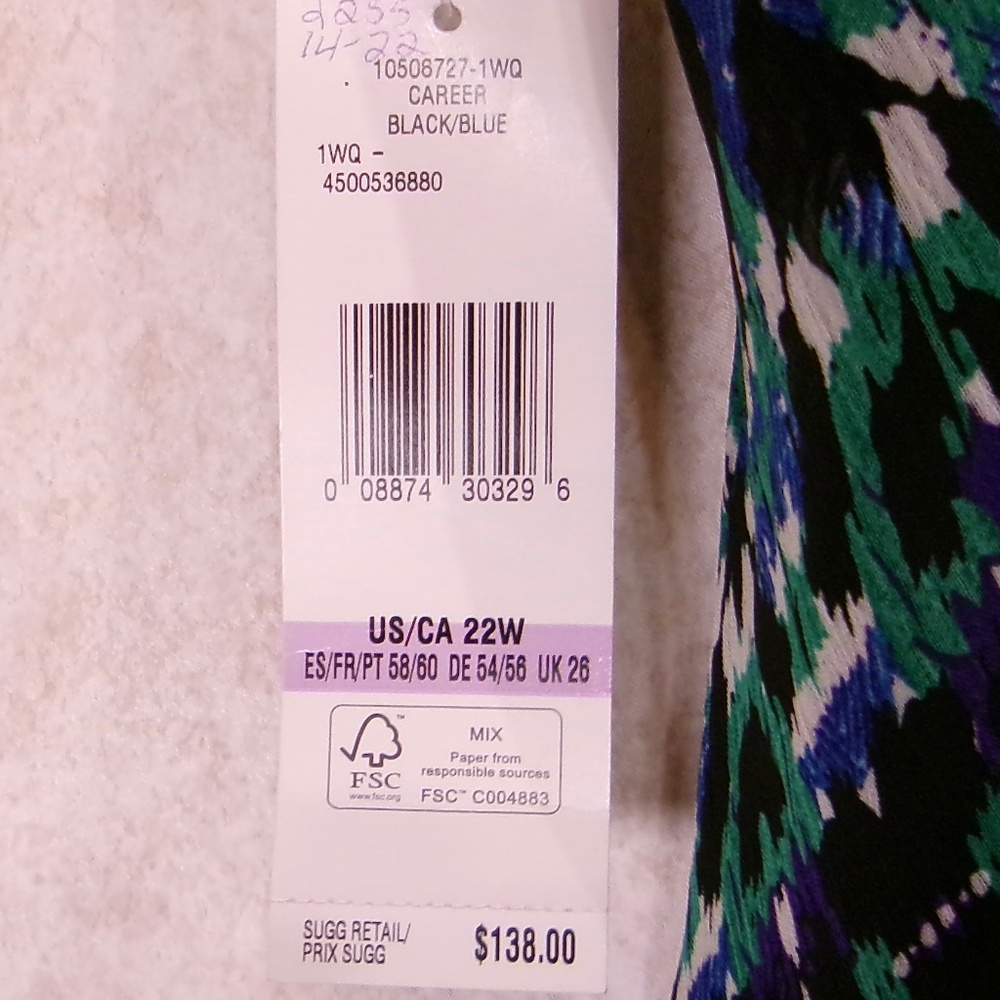 NWT Jones New York Career Black/Blue Maxi Dress Abstract Print PullOn Sz 22W - Picture 8 of 9